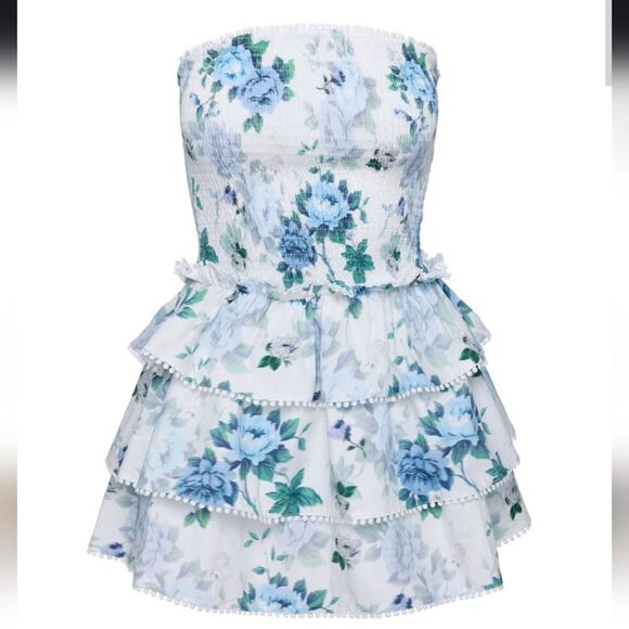 841 NWT Princess Poly Sunkiss frill mini dress white / blue Size US 8 - Picture 1 of 7